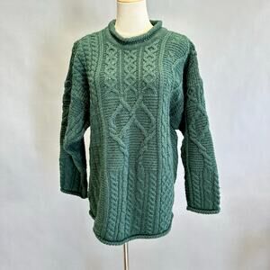 Blarney Woollen Mills Ireland Green Pure New Wool Sweater Firsherman Size Medium